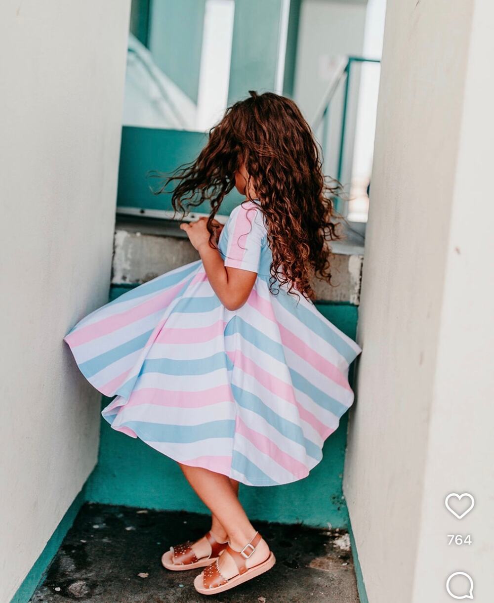 Remie Girl Cotton Candy Stripe Twirl Dress Pink Blue White Size 6
